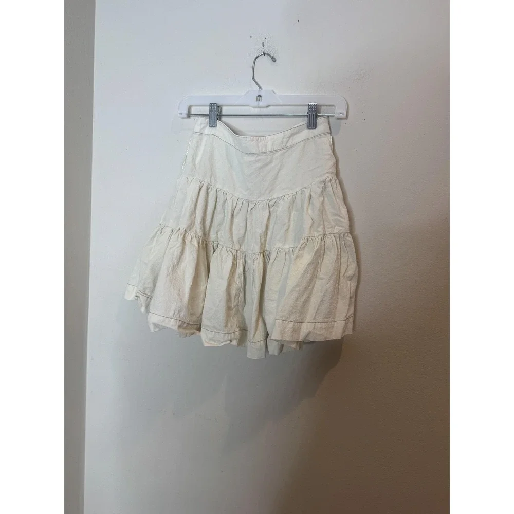Free People Skirt Womens 0 White Cotton Peasant Embroidered Tiered Ruffle Mini